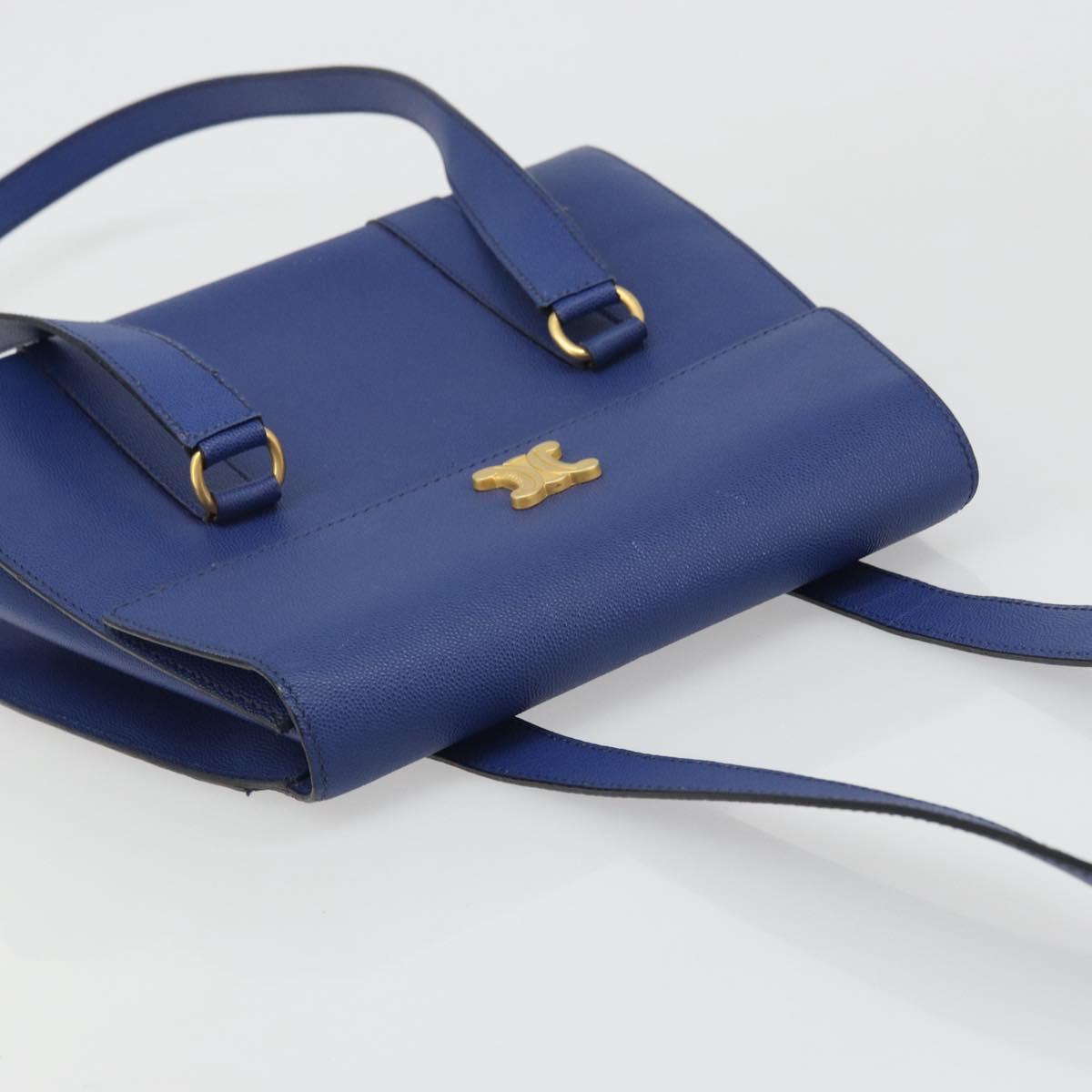 CELINE Shoulder Bag Leather Blue Gold Auth BAZ626A