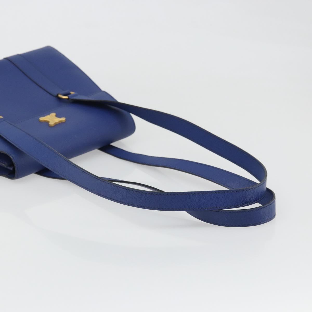 CELINE Shoulder Bag Leather Blue Gold Auth BAZ626A