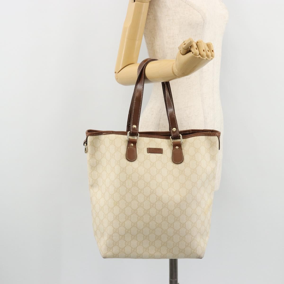GUCCI GG Supreme Tote Bag PVC Ivory Gold 189896 Auth BAZ627
