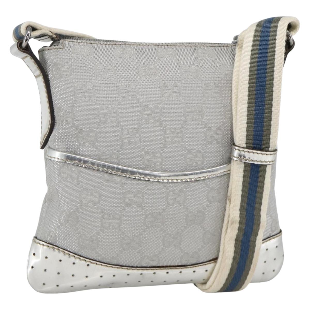 GUCCI GG Canvas Shoulder Bag Silver 147671 Auth BAZ628A