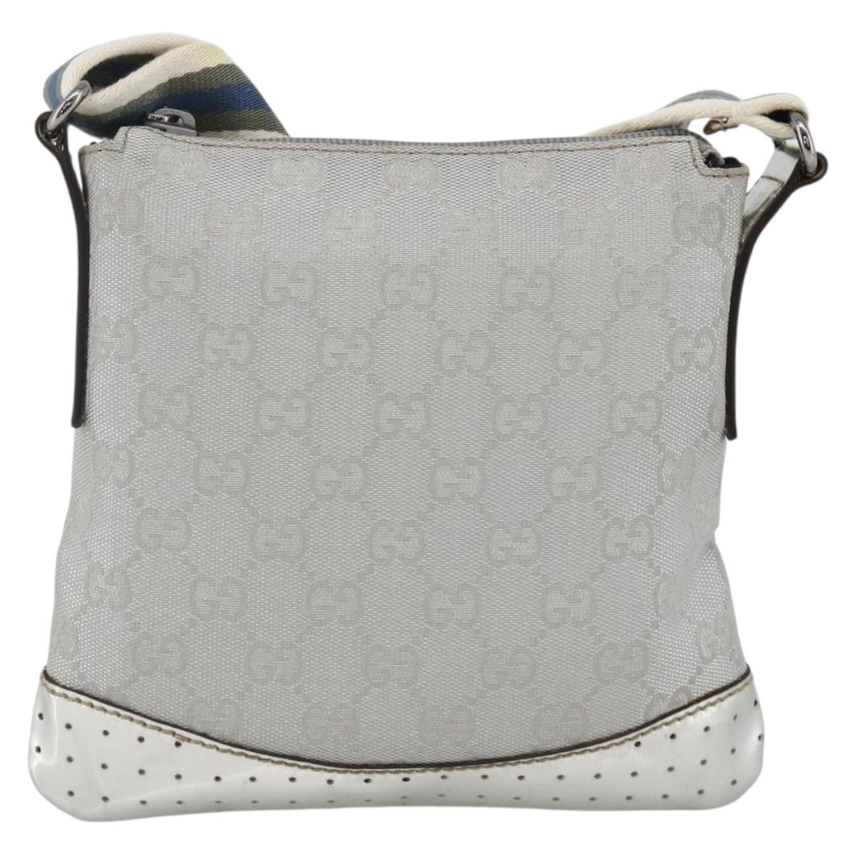 GUCCI GG Canvas Shoulder Bag Silver 147671 Auth BAZ628A
