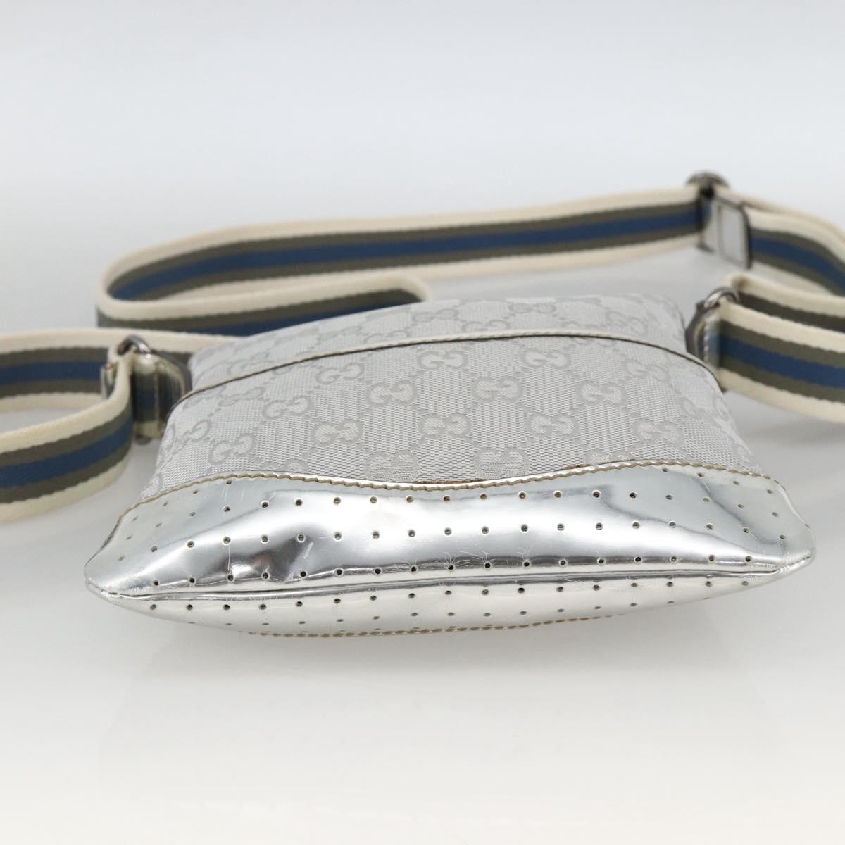 GUCCI GG Canvas Shoulder Bag Silver 147671 Auth BAZ628A