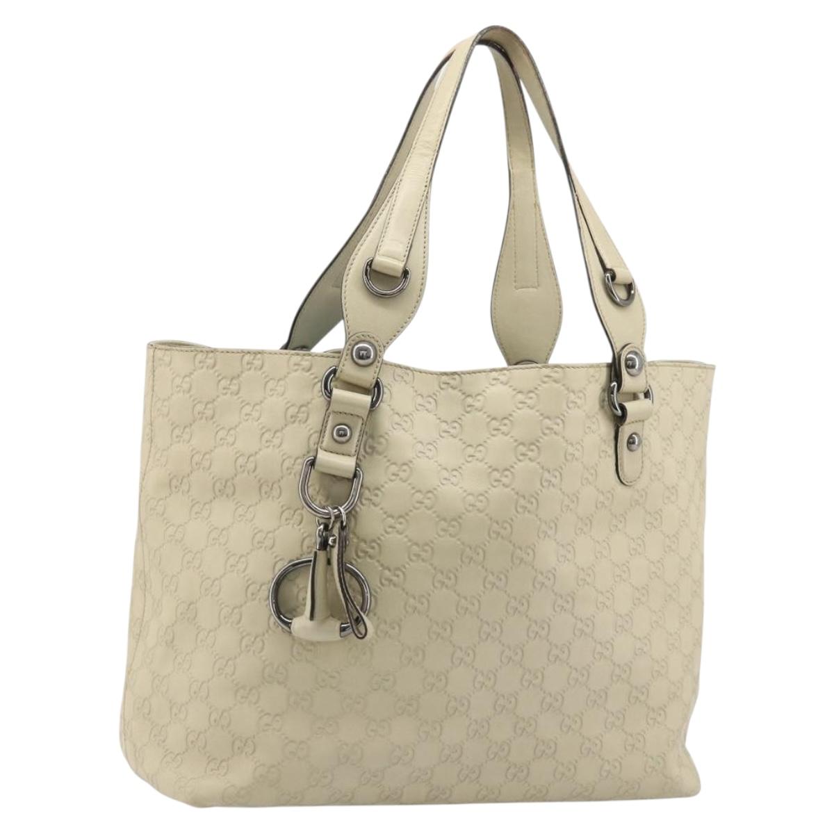 GUCCI GG Canvas Horsebit Tote Bag Leather Ivory 229852 Auth BAZ632A
