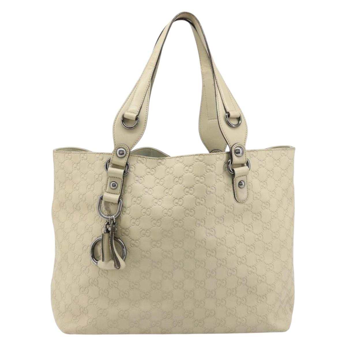 GUCCI GG Canvas Horsebit Tote Bag Leather Ivory 229852 Auth BAZ632A