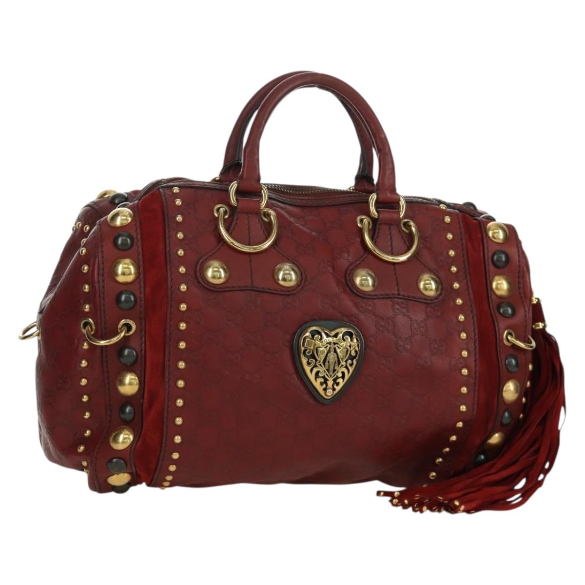 GUCCI GG Canvas Guccissima Babushka Bag Leather Gold Red 207296 Auth BAZ633A