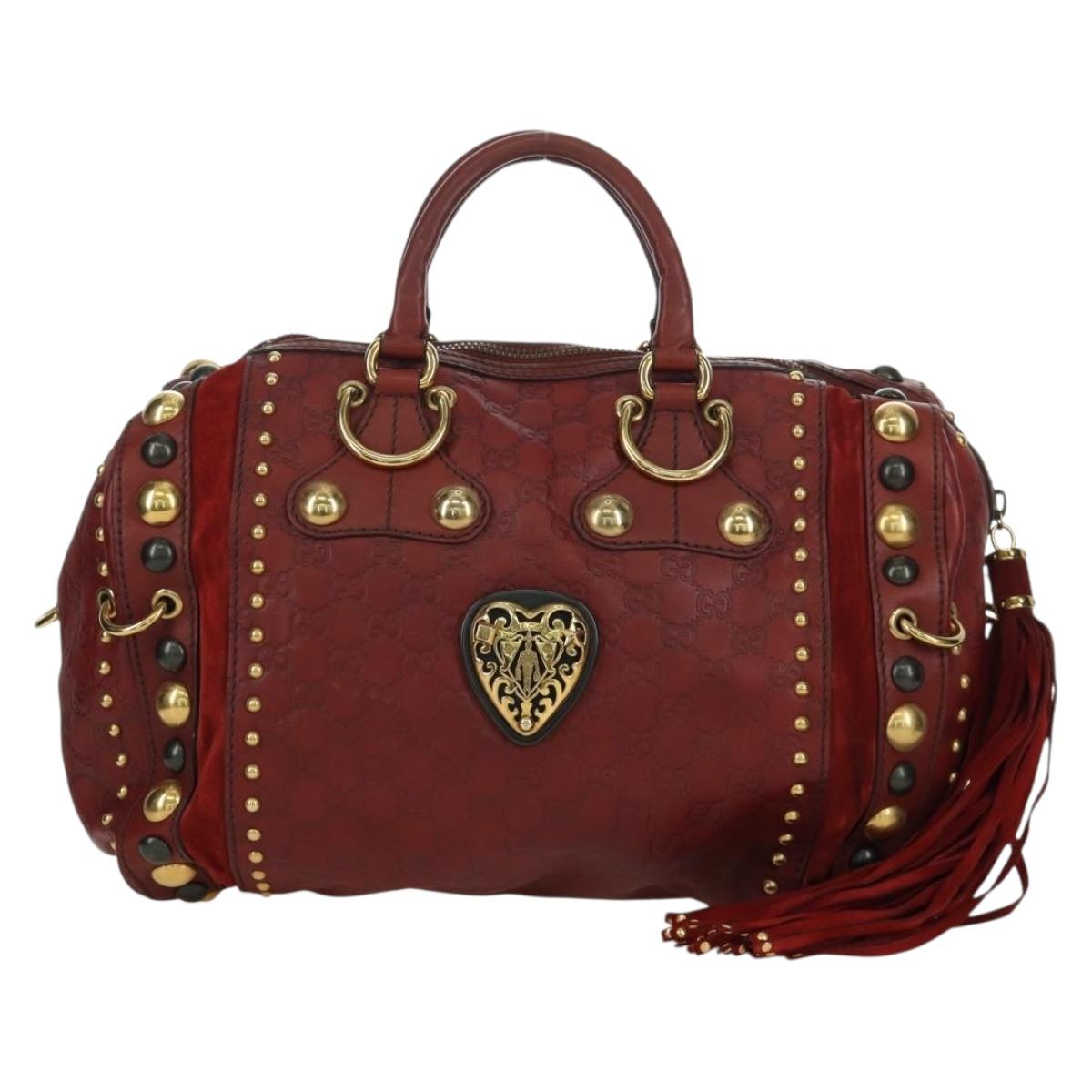 GUCCI GG Canvas Guccissima Babushka Bag Leather Gold Red 207296 Auth BAZ633A