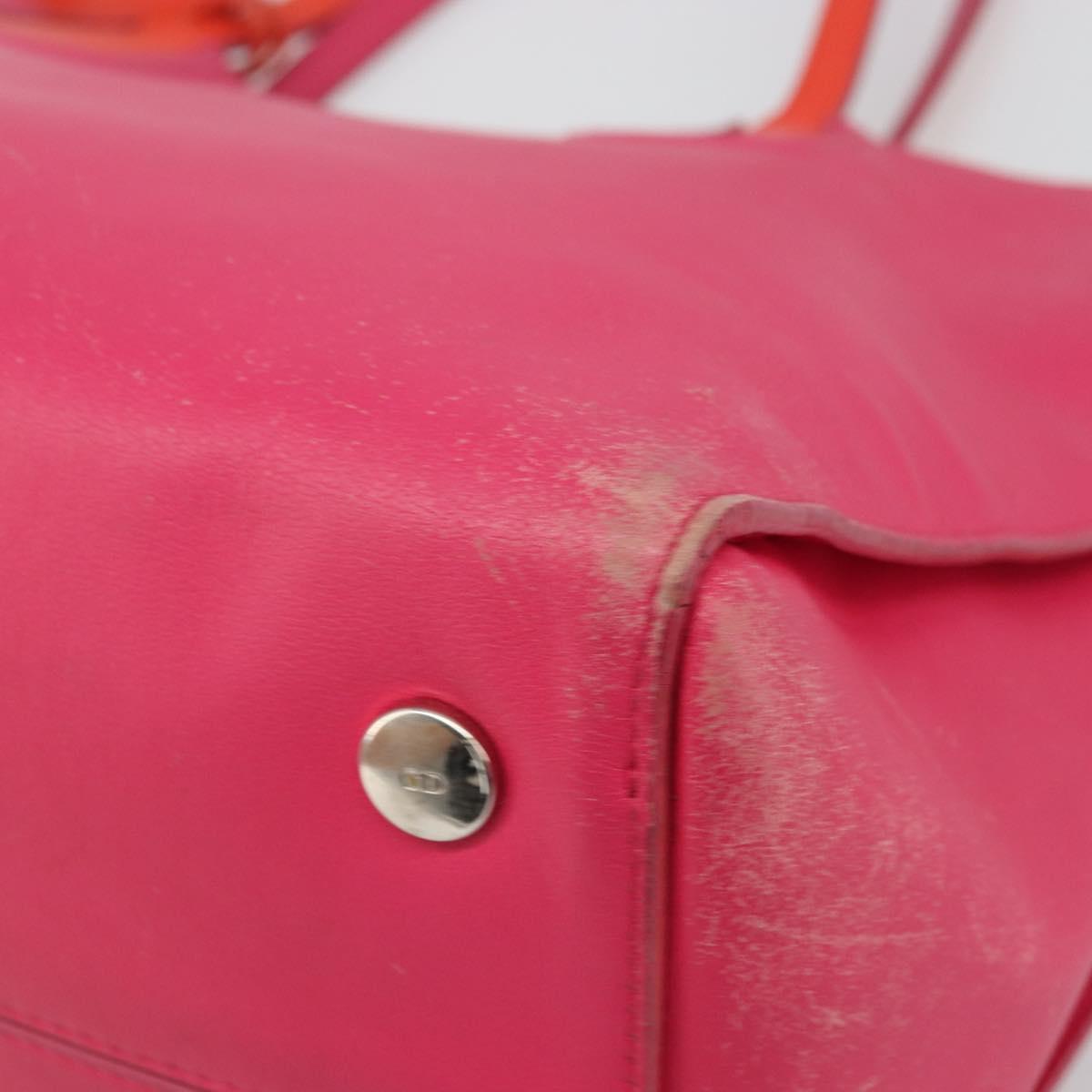 Christian Dior Tote Bag Leather Pink Silver Auth BAZ635A