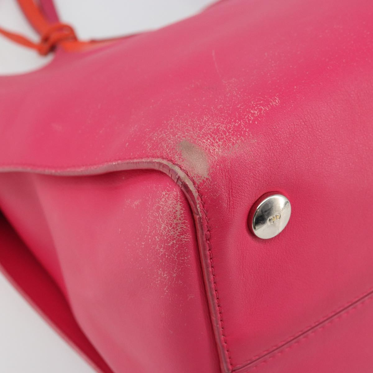 Christian Dior Tote Bag Leather Pink Silver Auth BAZ635A