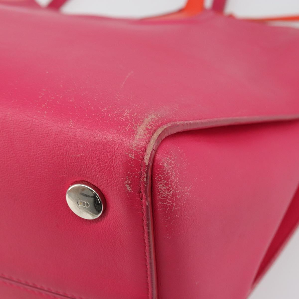 Christian Dior Tote Bag Leather Pink Silver Auth BAZ635A