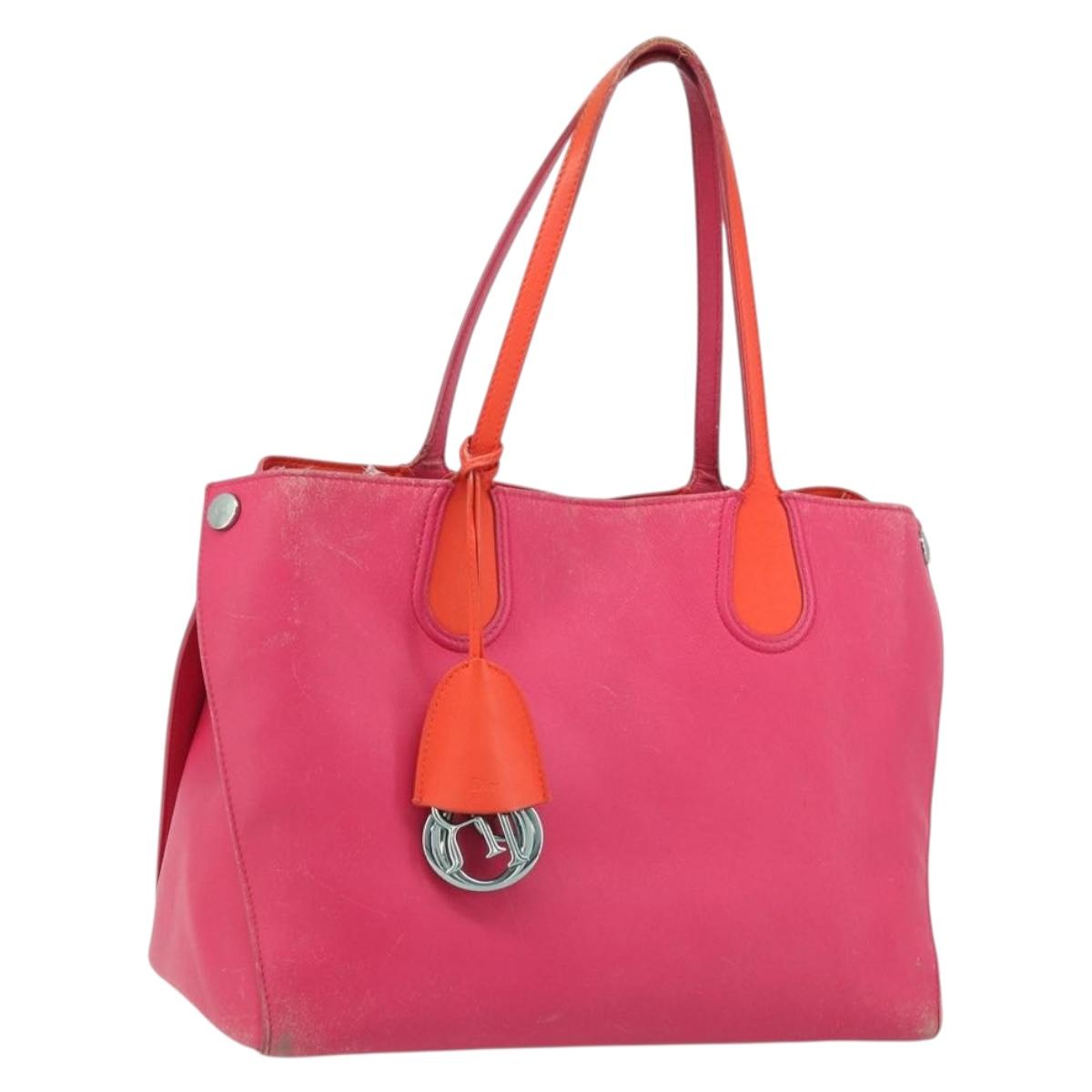 Christian Dior Tote Bag Leather Pink Silver Auth BAZ635A