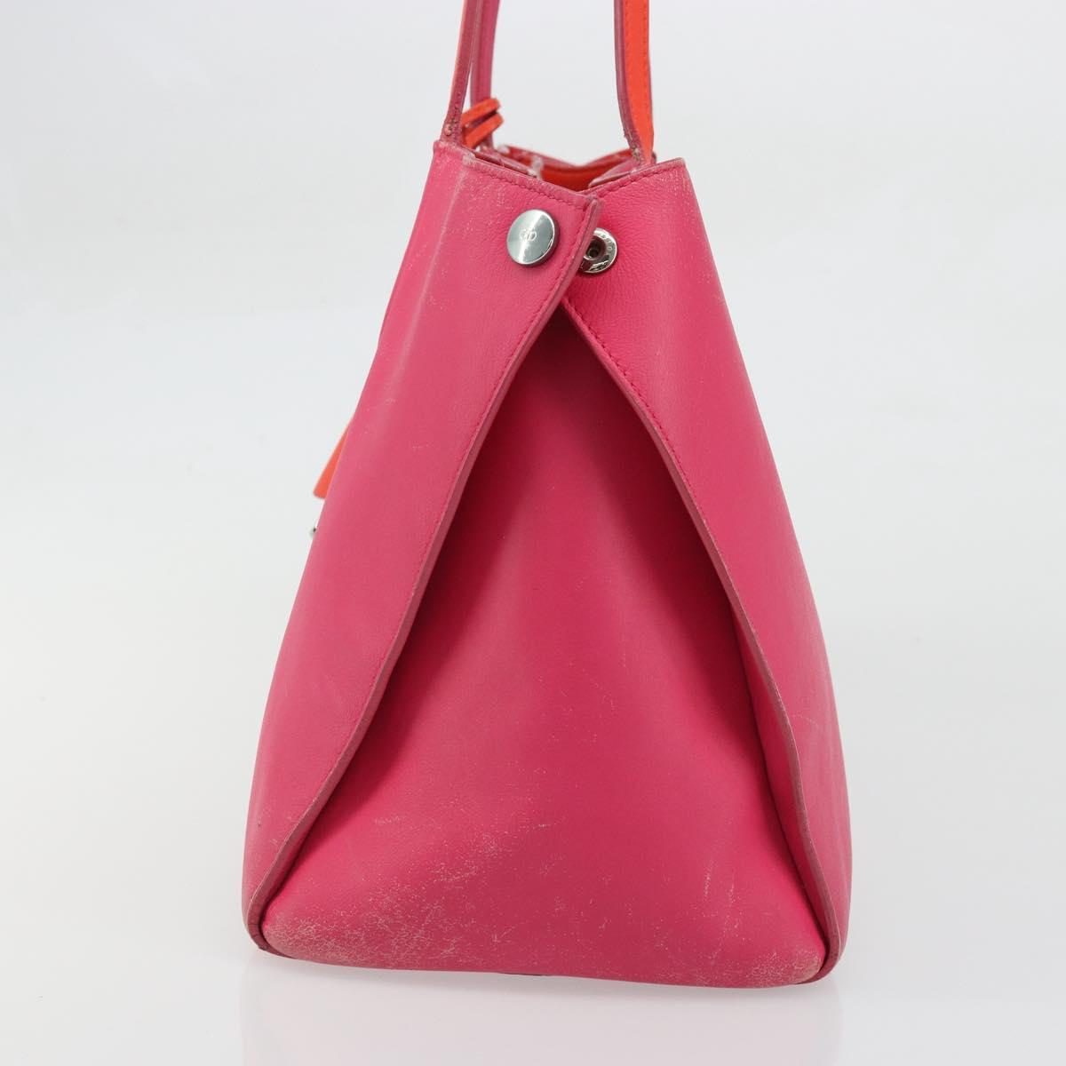 Christian Dior Tote Bag Leather Pink Silver Auth BAZ635A