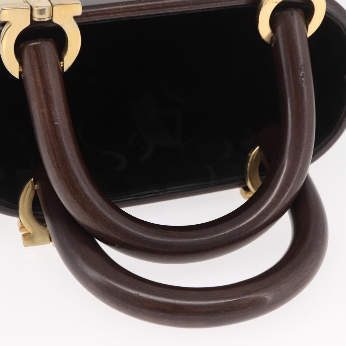 Salvatore Ferragamo Gancini Hand Bag Wood Brown Gold Auth BAZ667V