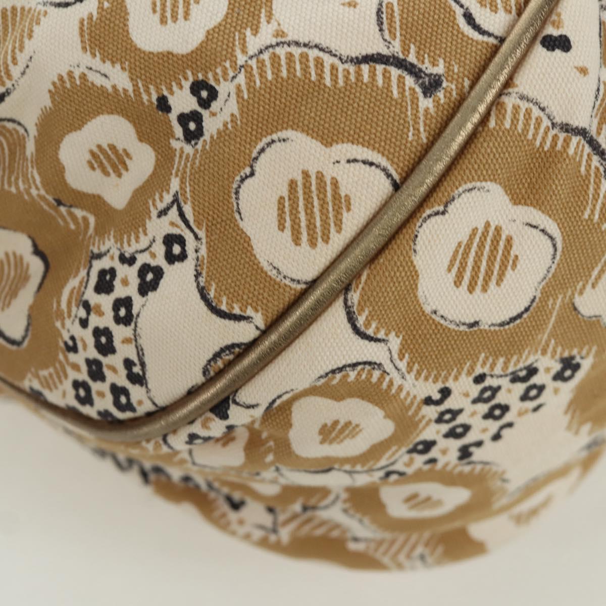 CHANEL Camelia Hand Bag Canvas Beige Gold CC Auth BAZ669V