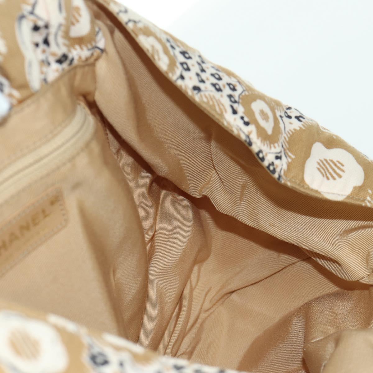 CHANEL Camelia Hand Bag Canvas Beige Gold CC Auth BAZ669V