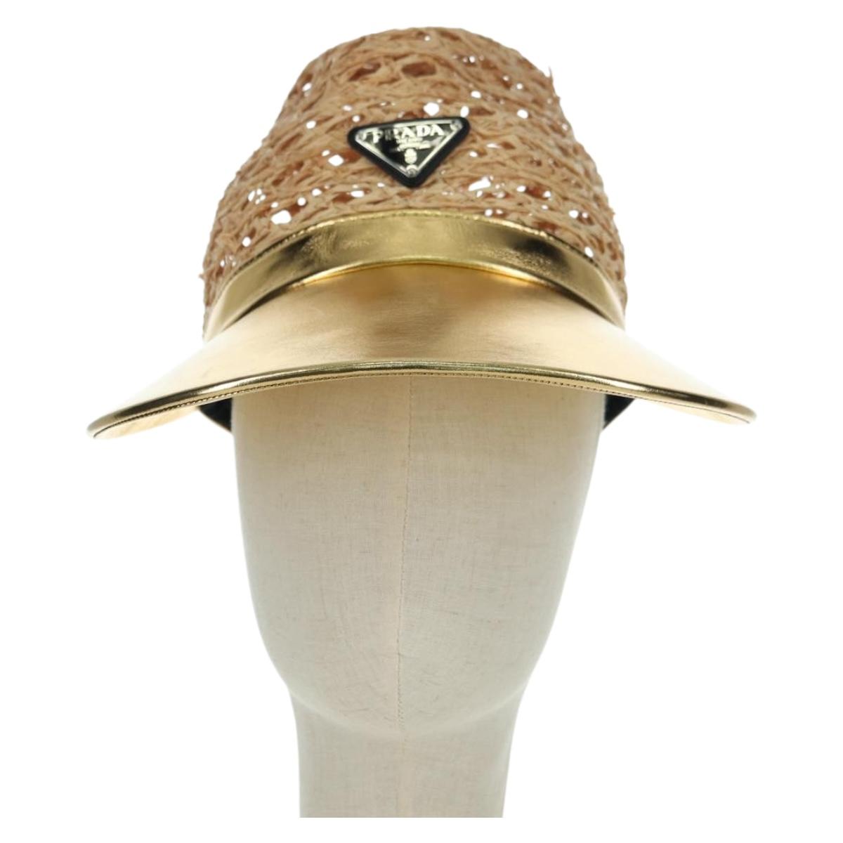 PRADA Hat Raffia S Beige 1HC225 Auth BAZ670M