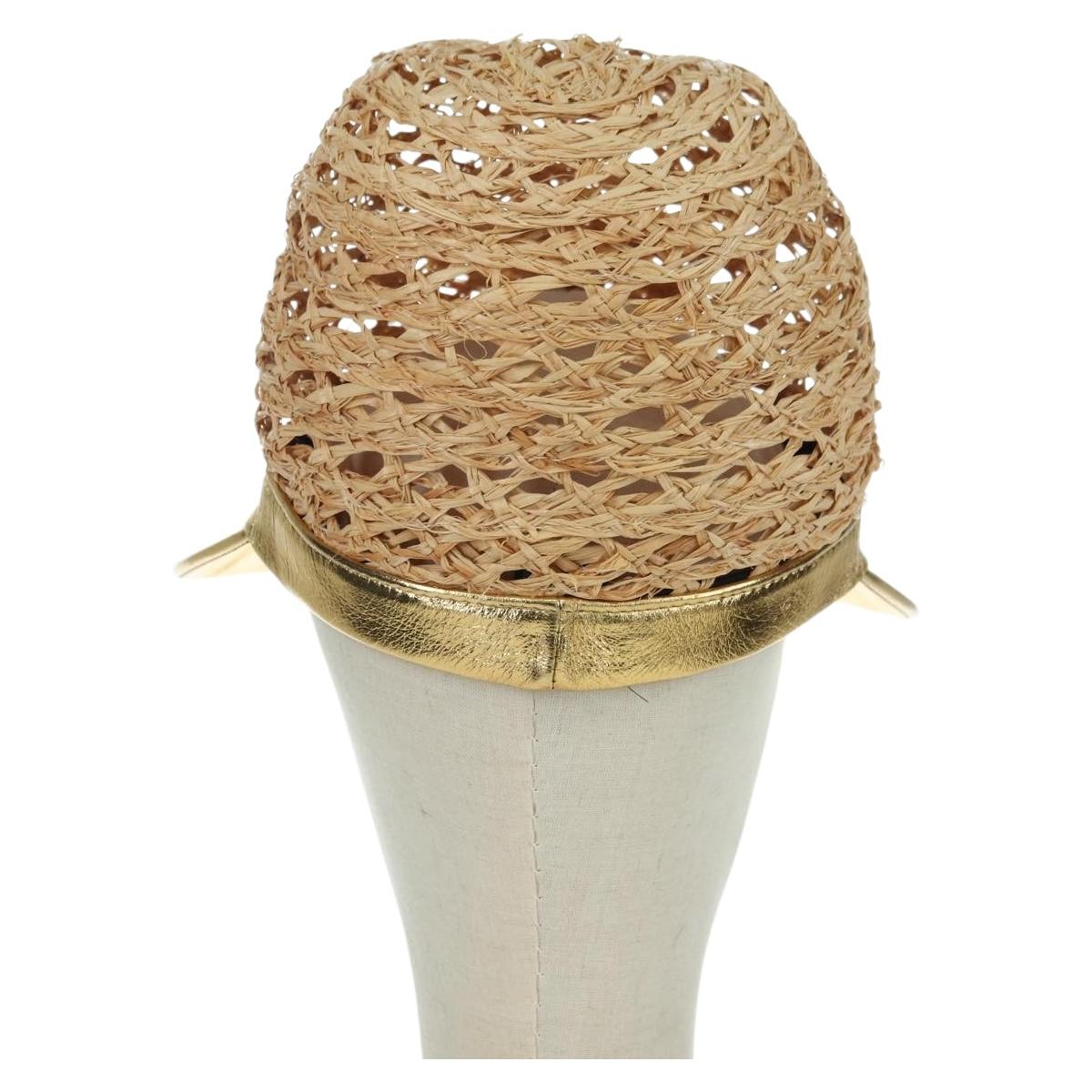 PRADA Hat Raffia S Beige 1HC225 Auth BAZ670M