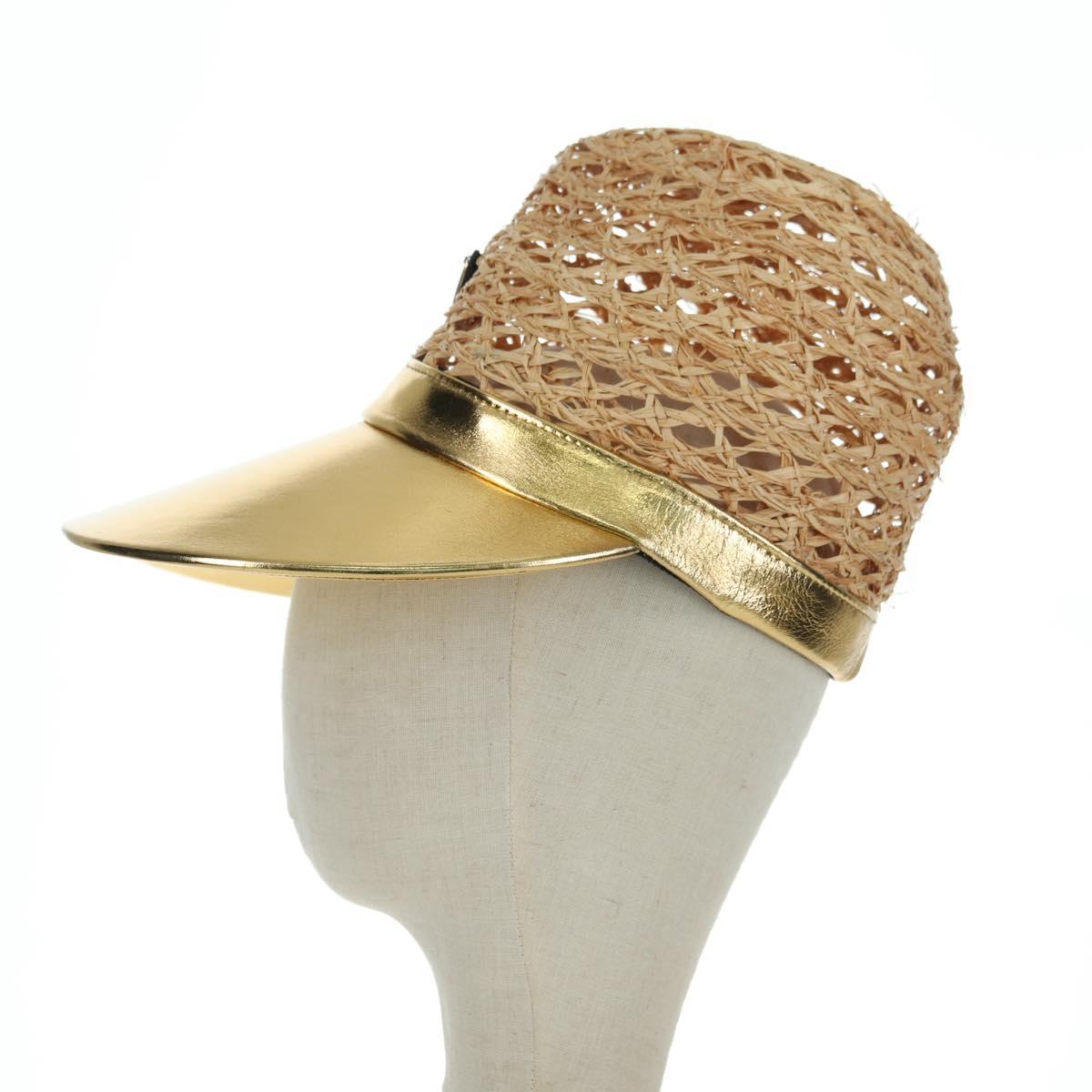 PRADA Hat Raffia S Beige 1HC225 Auth BAZ670M