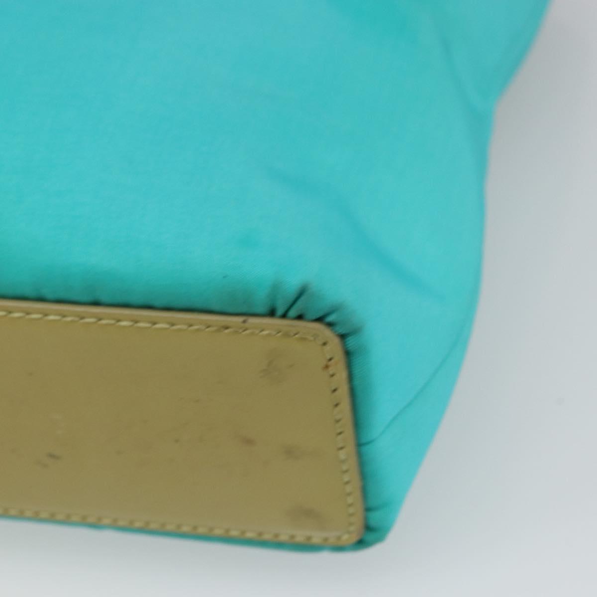 Christian Dior Maris Pearl Hand Bag Nylon Turquoise Blue Silver Auth BAZ685A