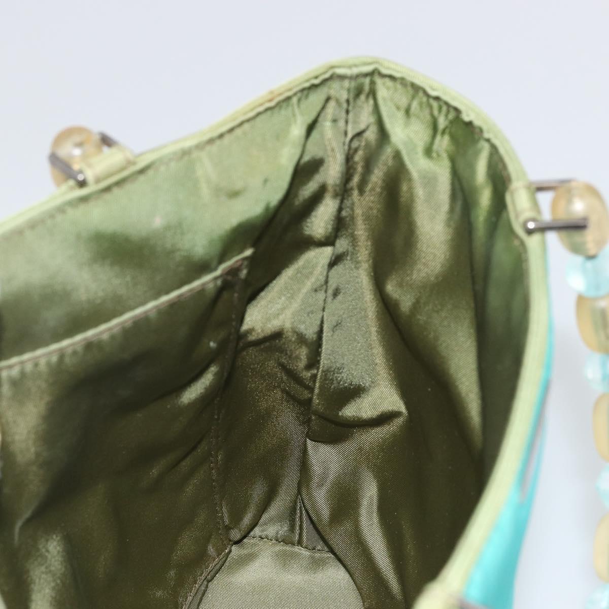 Christian Dior Maris Pearl Hand Bag Nylon Turquoise Blue Silver Auth BAZ685A