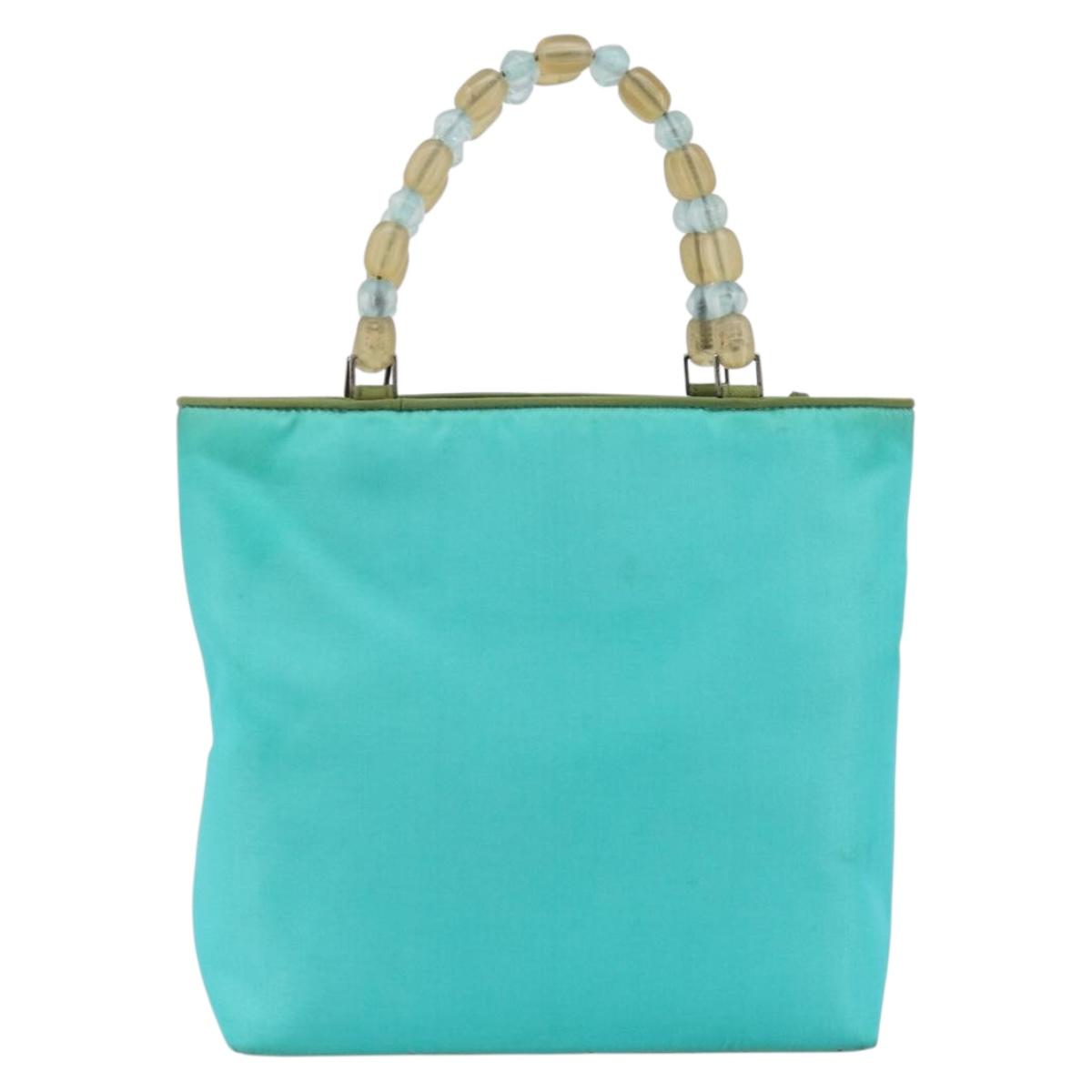 Christian Dior Maris Pearl Hand Bag Nylon Turquoise Blue Silver Auth BAZ685A