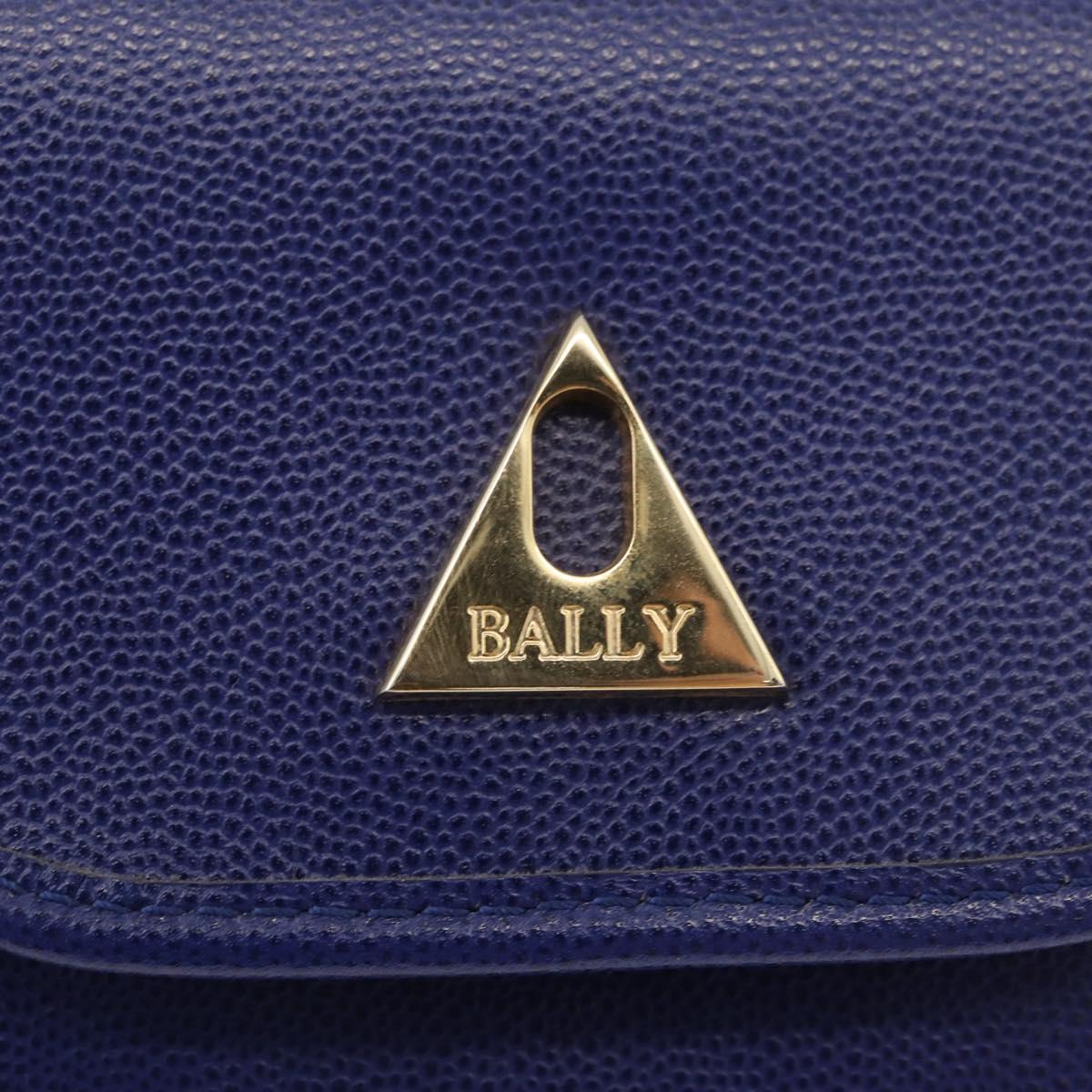 BALLY Chain Shoulder Bag Leather Blue Gold Auth BAZ686A