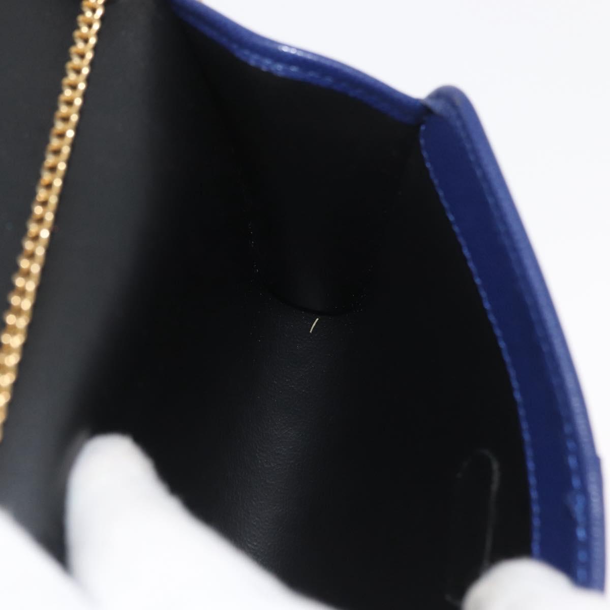 BALLY Chain Shoulder Bag Leather Blue Gold Auth BAZ686A