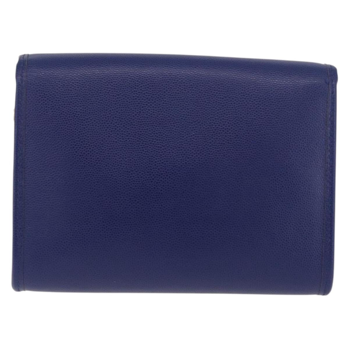 BALLY Chain Shoulder Bag Leather Blue Gold Auth BAZ686A