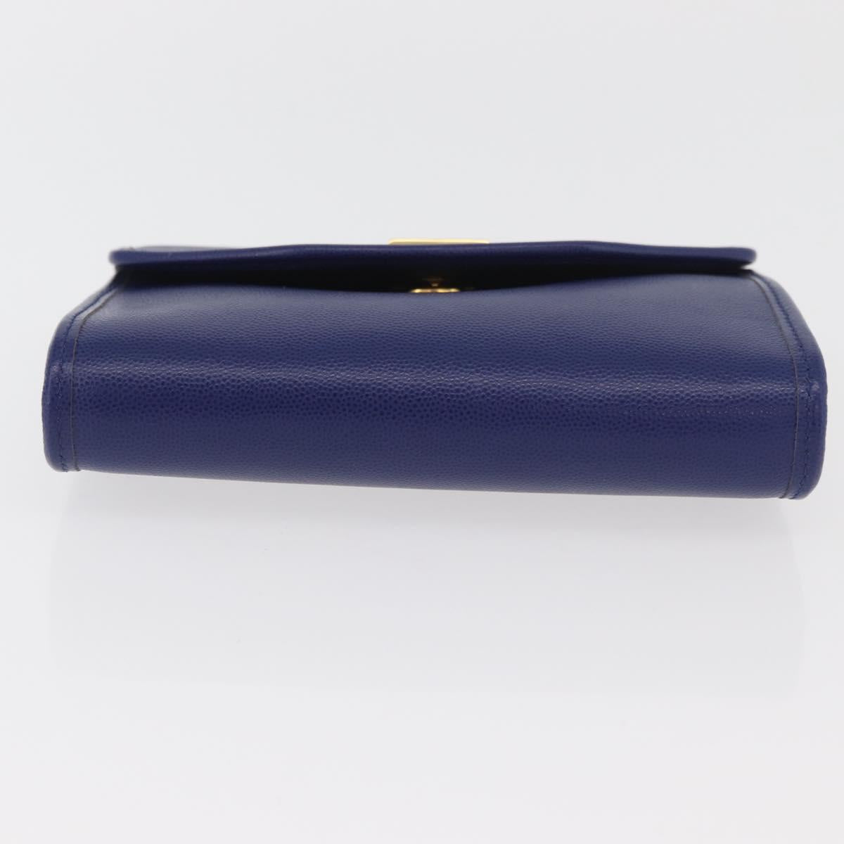 BALLY Chain Shoulder Bag Leather Blue Gold Auth BAZ686A