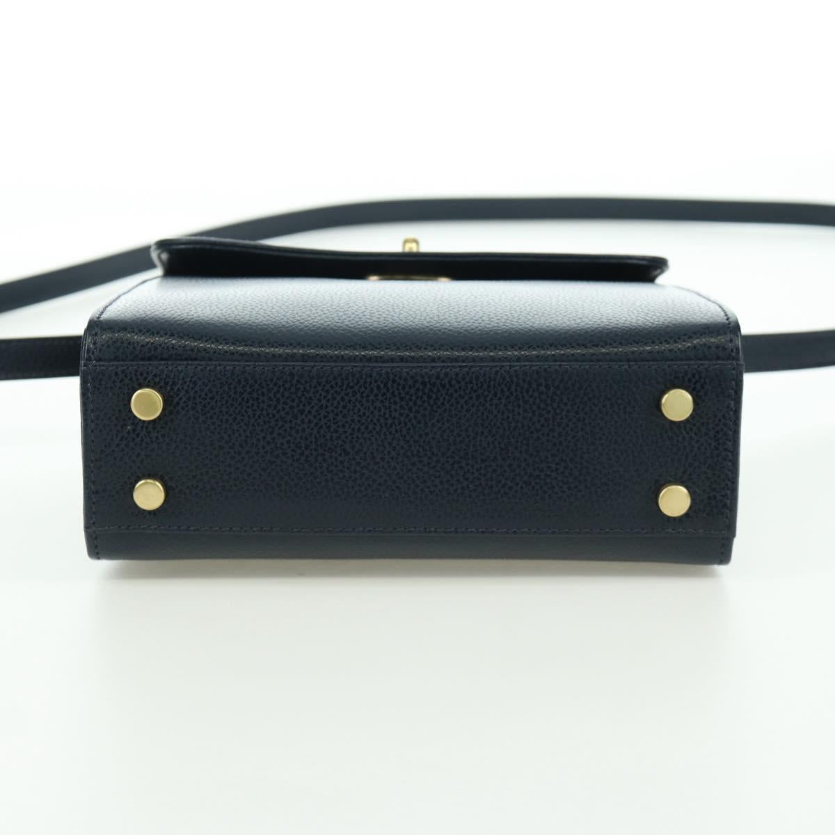 Coach Hand Bag Leather 2way Navy Gold Auth BAZ689A