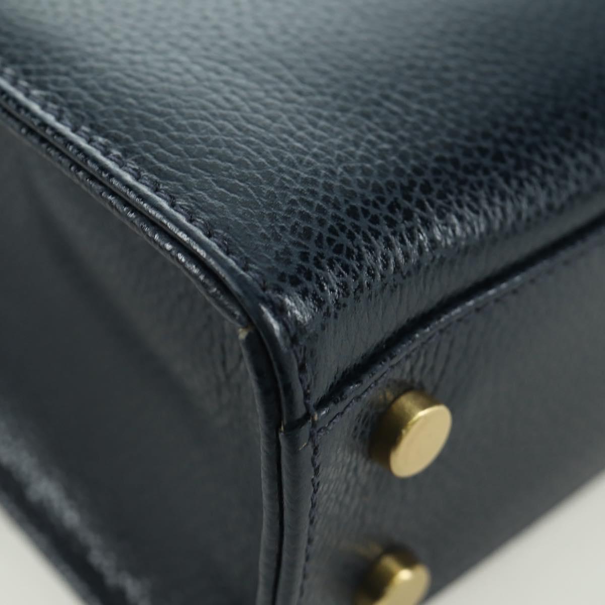 Coach Hand Bag Leather 2way Navy Gold Auth BAZ689A