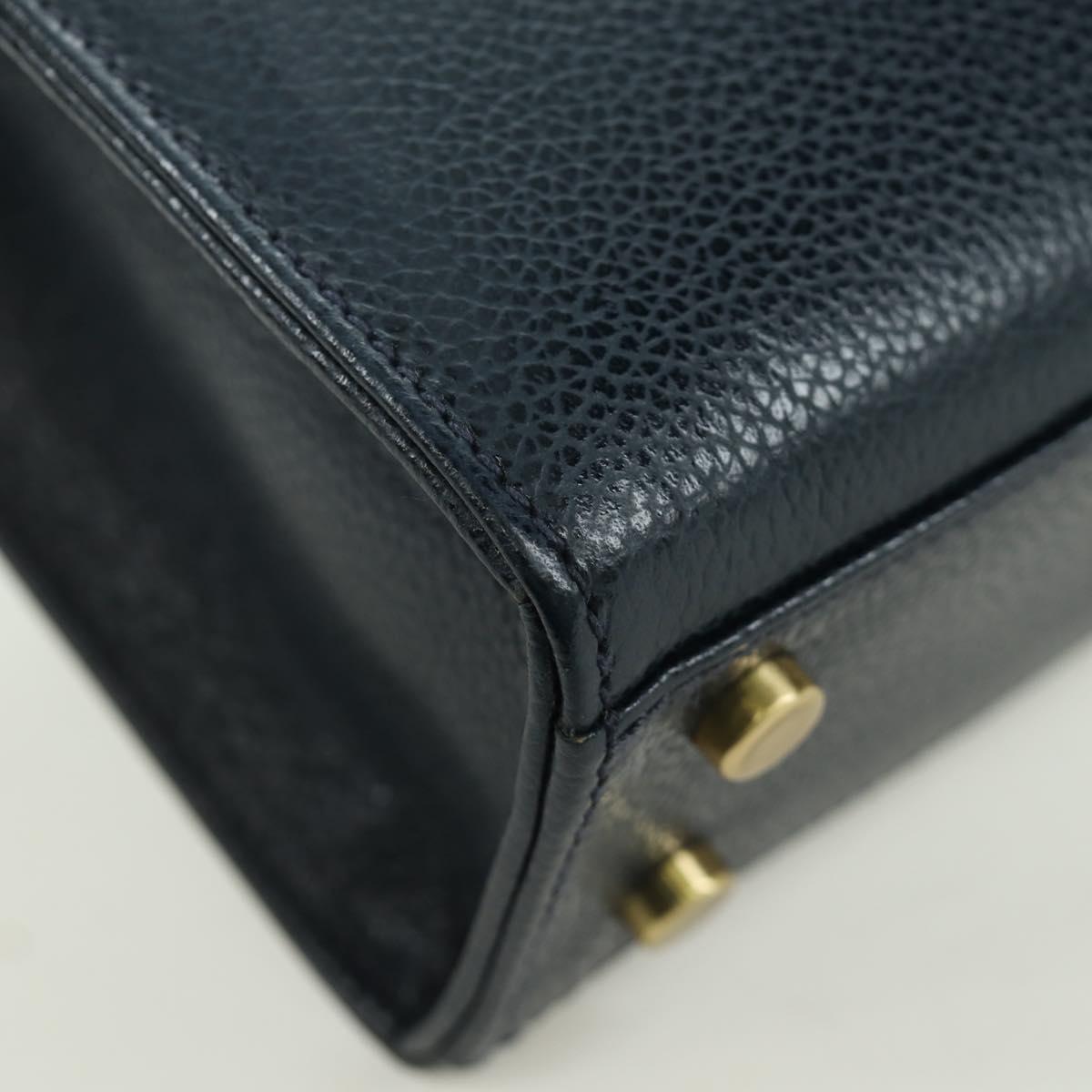 Coach Hand Bag Leather 2way Navy Gold Auth BAZ689A