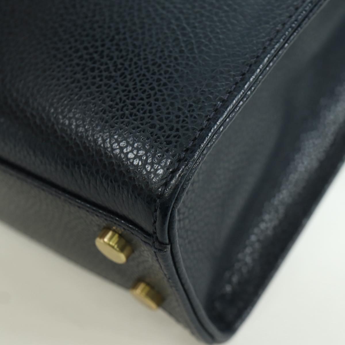 Coach Hand Bag Leather 2way Navy Gold Auth BAZ689A