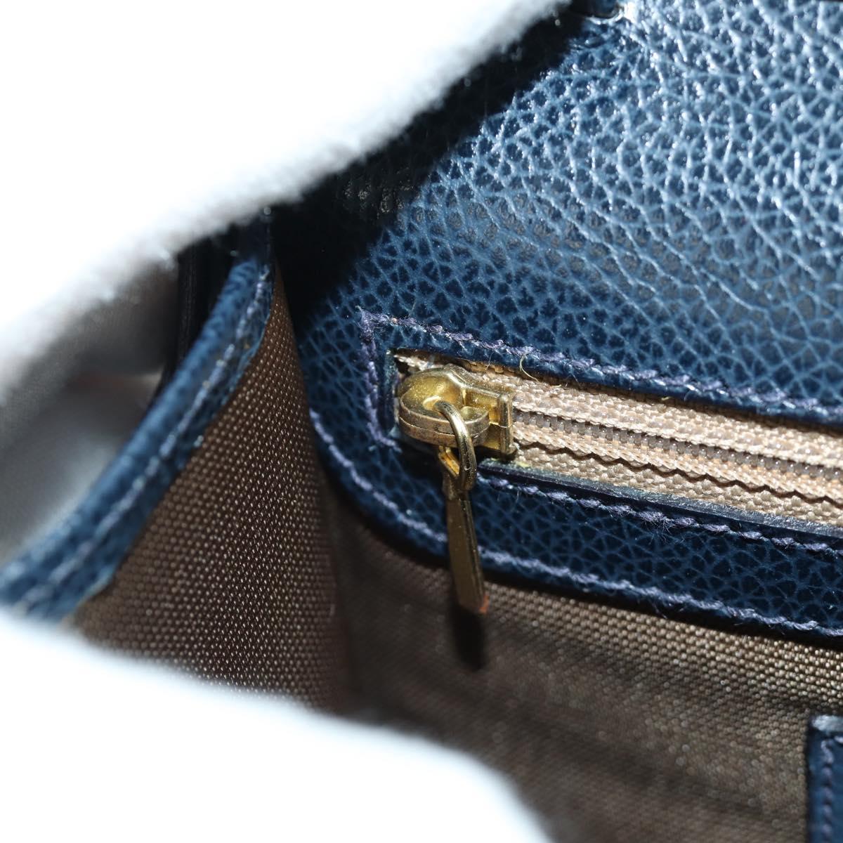Coach Hand Bag Leather 2way Navy Gold Auth BAZ689A