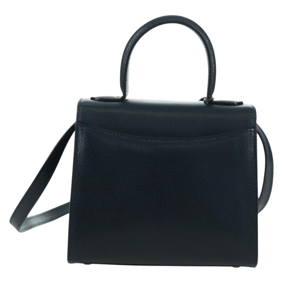 Coach Hand Bag Leather 2way Navy Gold Auth BAZ689A