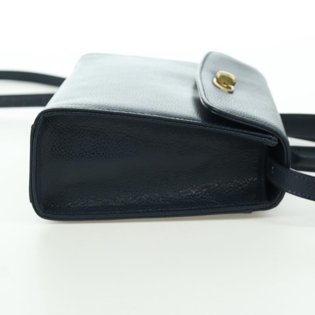 Coach Hand Bag Leather 2way Navy Gold Auth BAZ689A