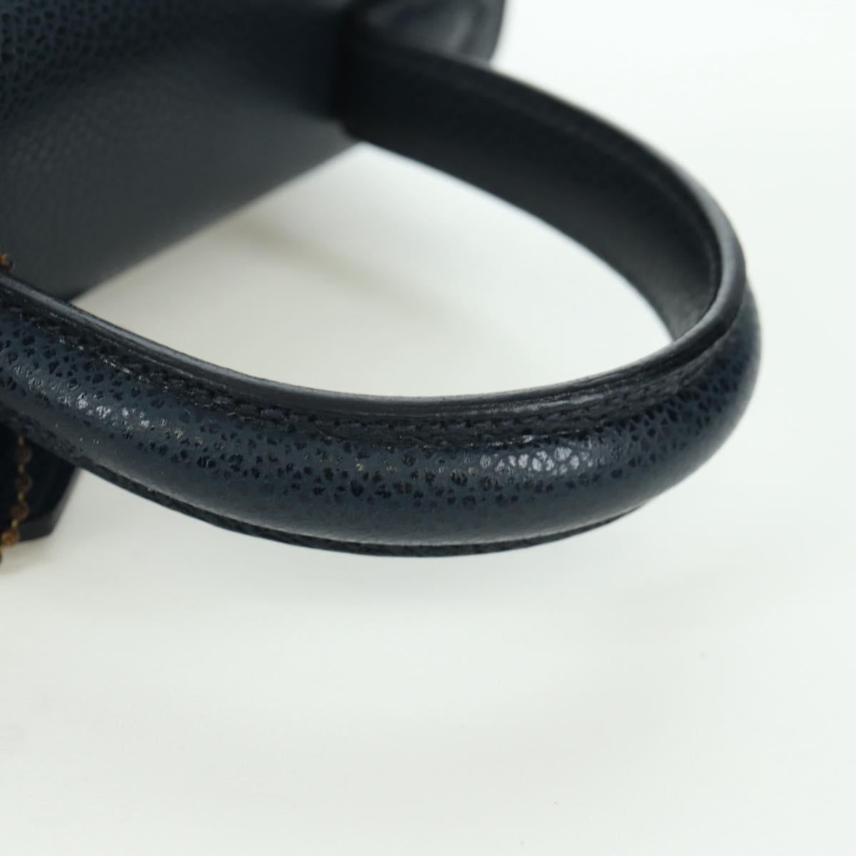Coach Hand Bag Leather 2way Navy Gold Auth BAZ689A