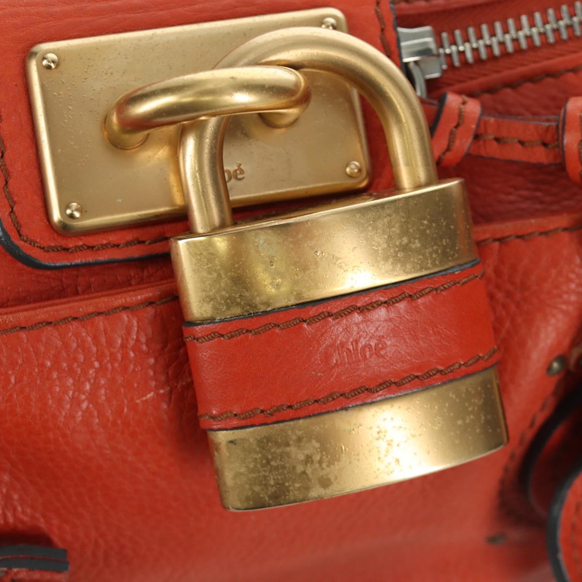Chloe Paddington Hand Bag Leather Orange Silver gold Auth BAZ691V