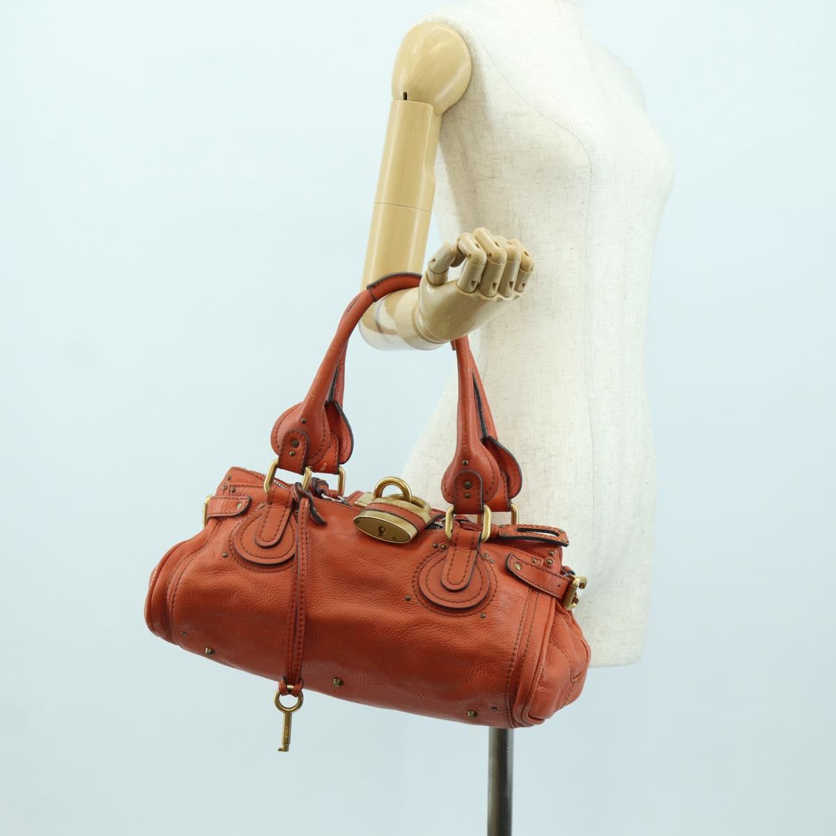 Chloe Paddington Hand Bag Leather Orange Silver gold Auth BAZ691V
