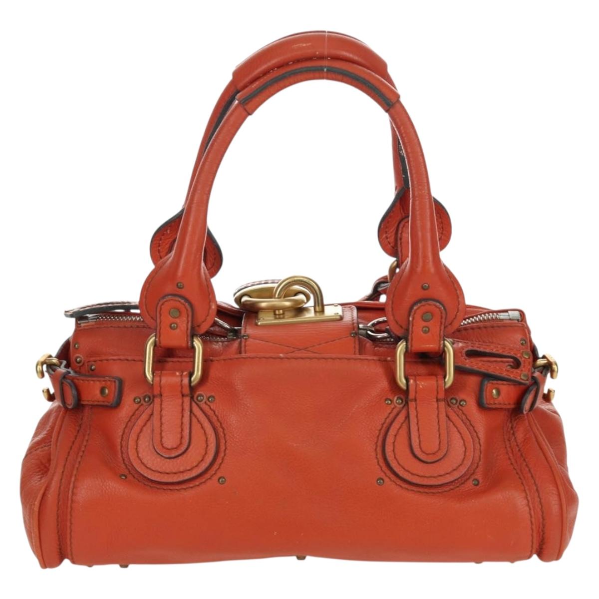 Chloe Paddington Hand Bag Leather Orange Silver gold Auth BAZ691V