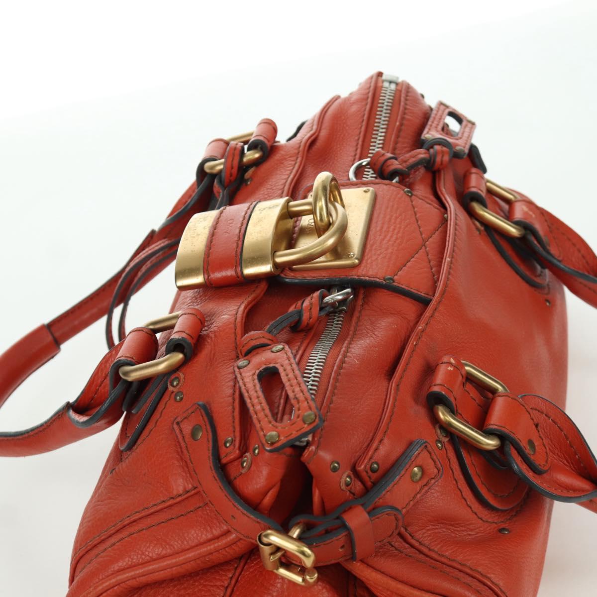 Chloe Paddington Hand Bag Leather Orange Silver gold Auth BAZ691V
