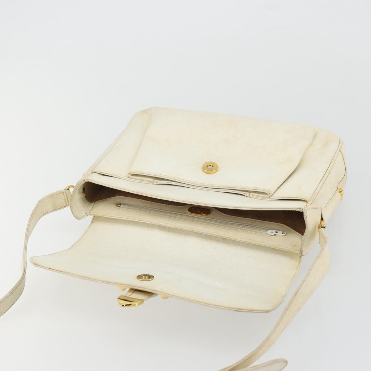 GUCCI Shoulder Bag Leather White Gold Auth BAZ692