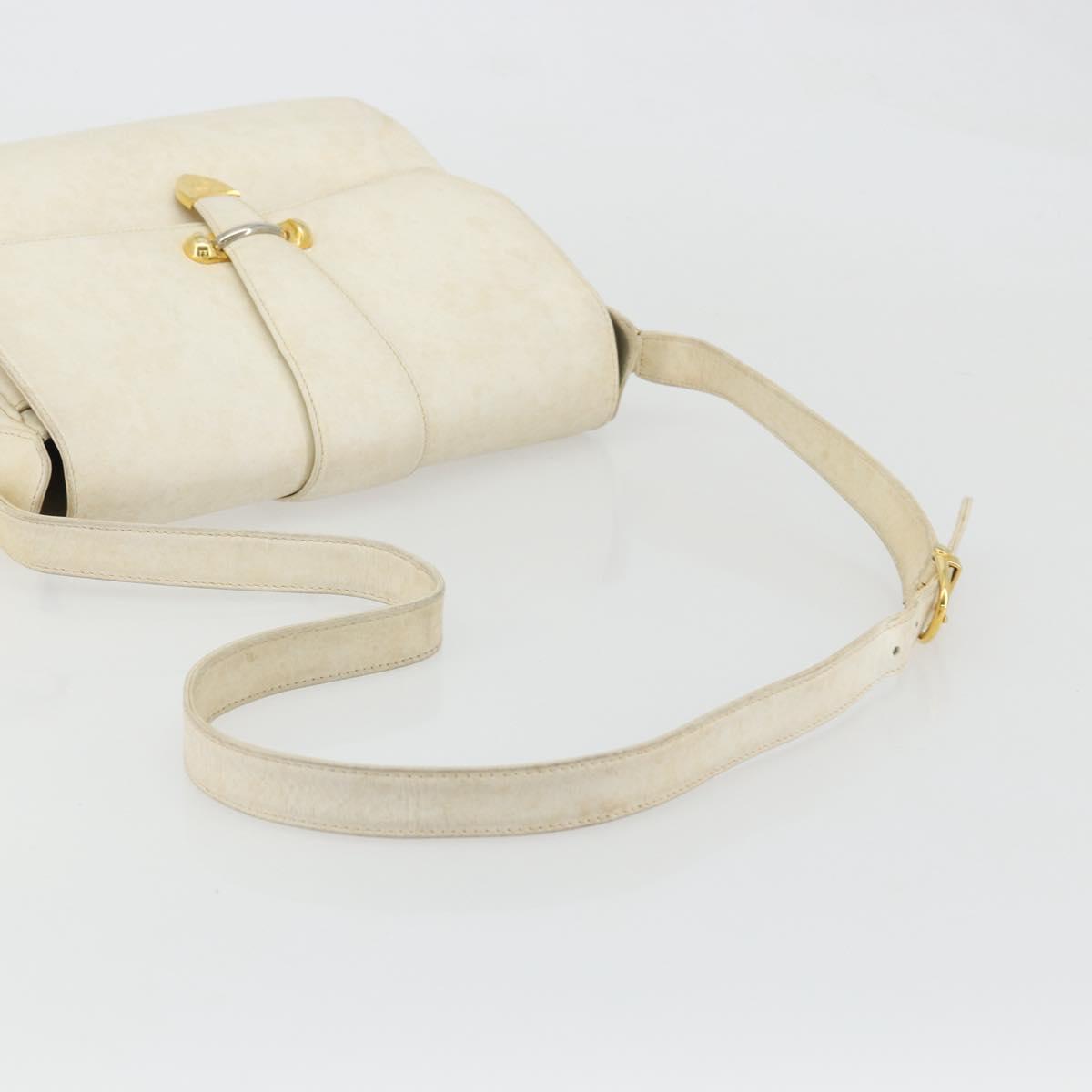 GUCCI Shoulder Bag Leather White Gold Auth BAZ692