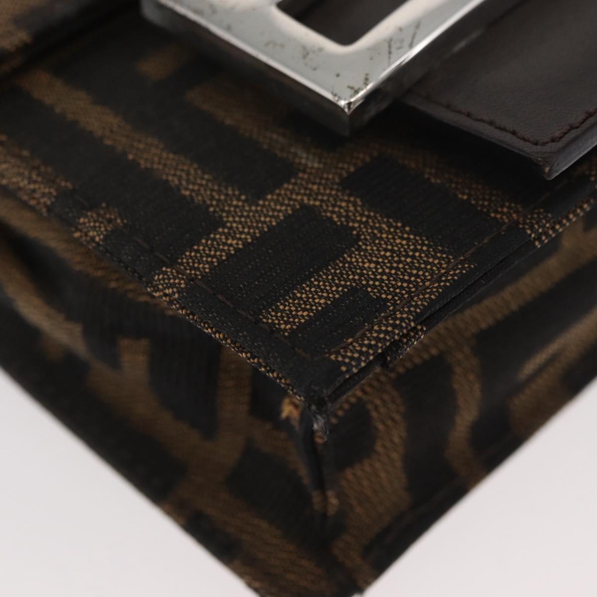 FENDI Zucca Canvas Mamma Baguette Shoulder Bag Black Brown Auth BAZ699V