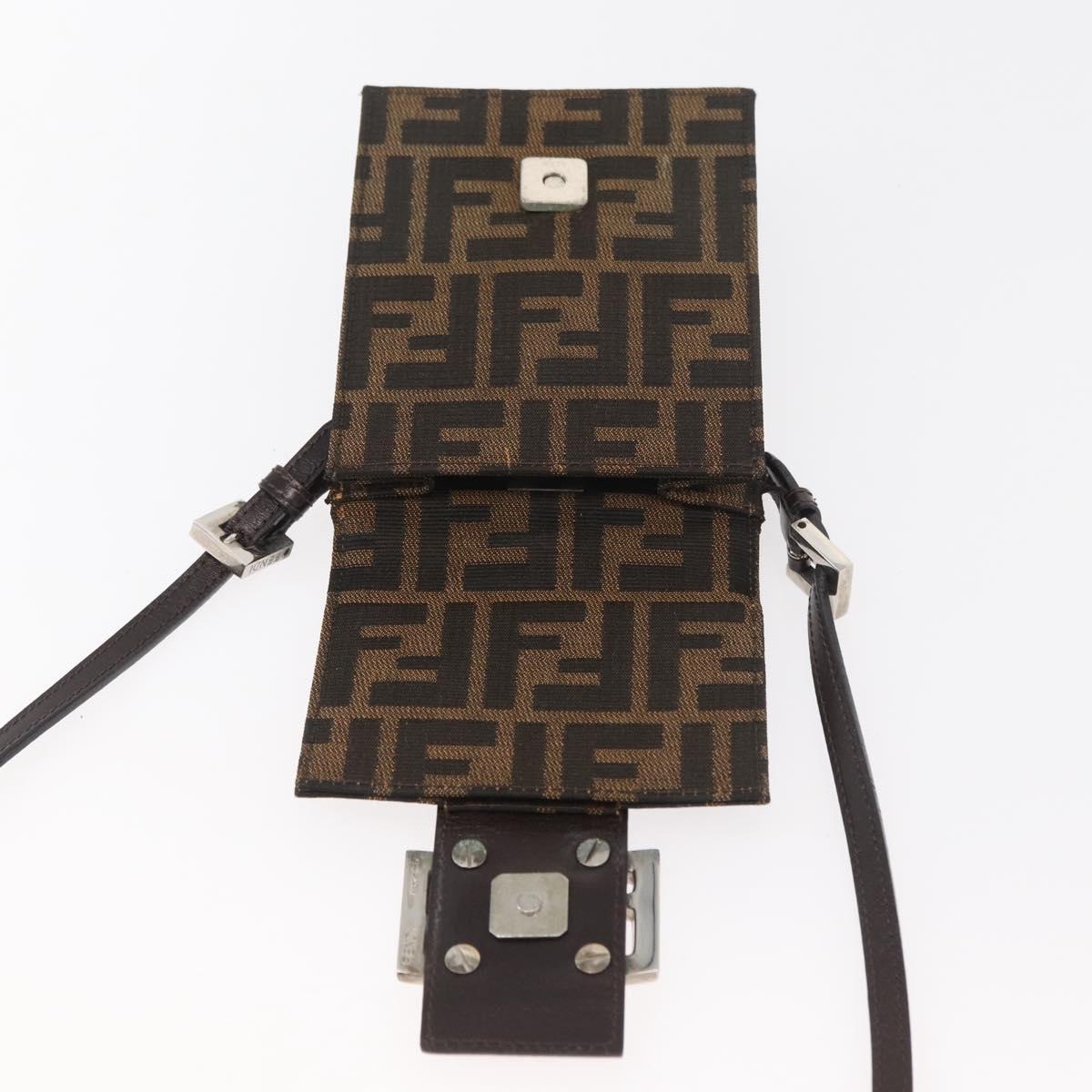 FENDI Zucca Canvas Mamma Baguette Shoulder Bag Black Brown Auth BAZ699V
