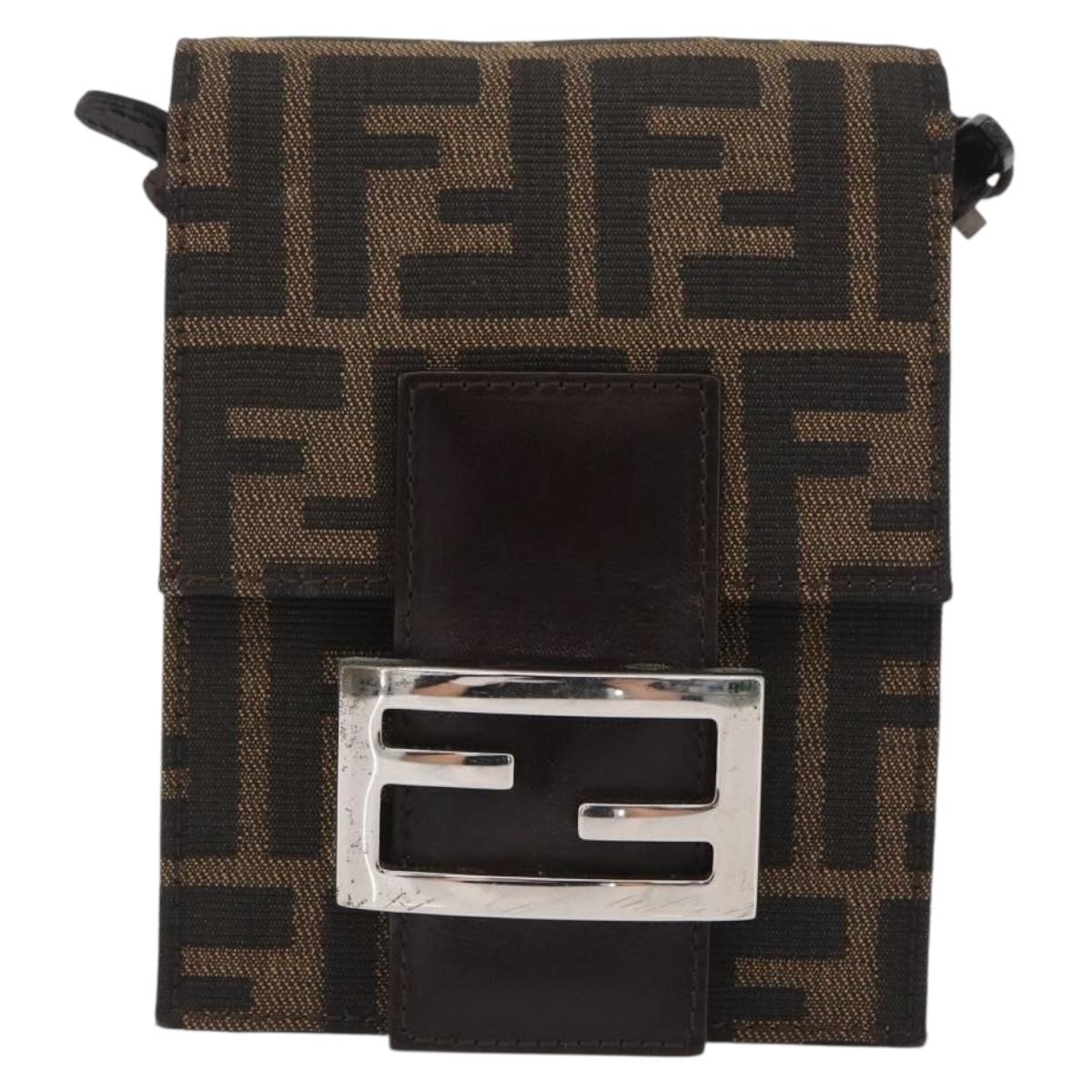 FENDI Zucca Canvas Mamma Baguette Shoulder Bag Black Brown Auth BAZ699V