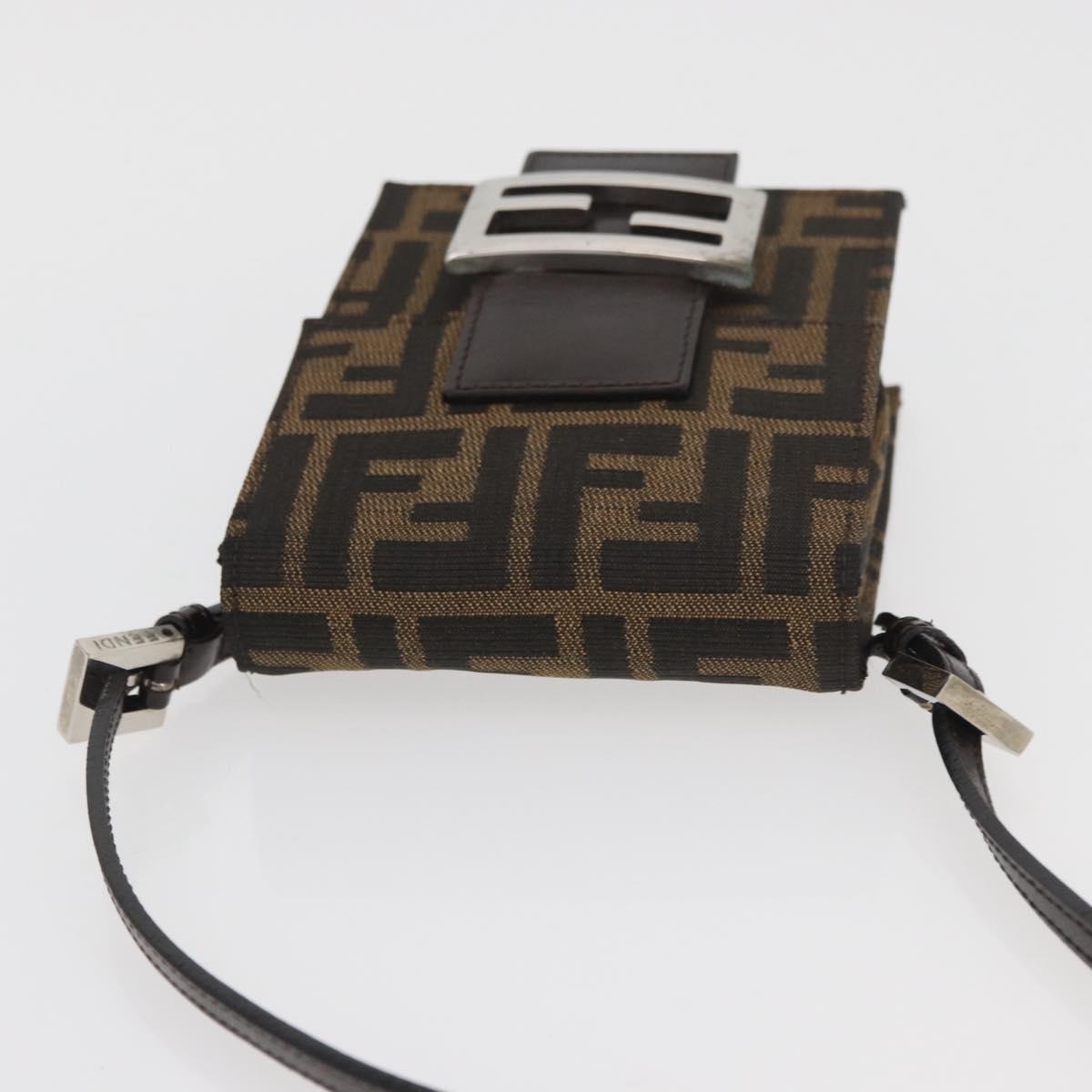 FENDI Zucca Canvas Mamma Baguette Shoulder Bag Black Brown Auth BAZ699V