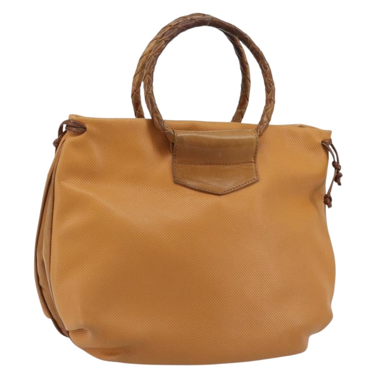 BOTTEGA VENETA Hand Bag PVC Canvas Beige Gold Auth BAZ703