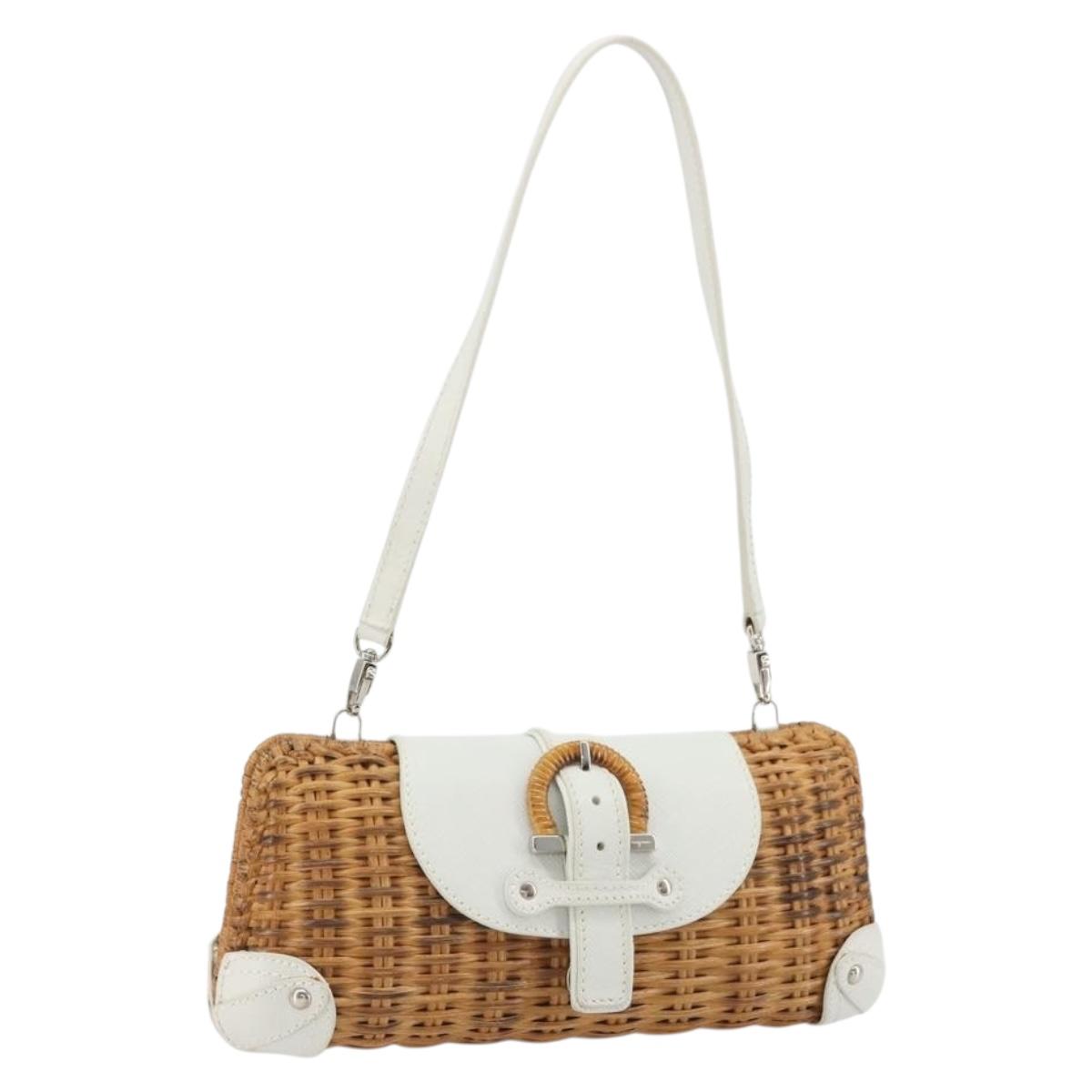 Salvatore Ferragamo Gancini Accessory Pouch Rattan Beige White Auth BAZ704A