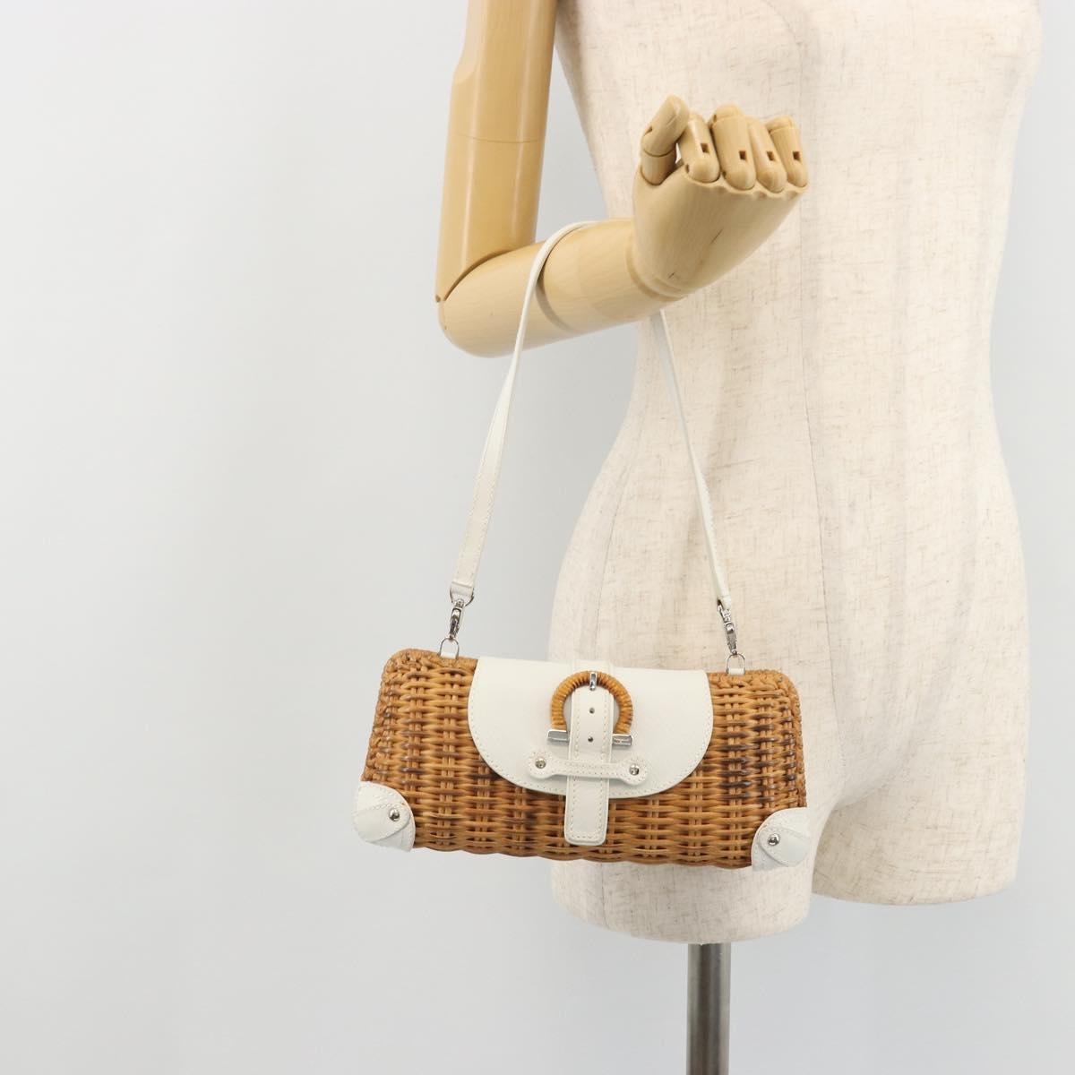 Salvatore Ferragamo Gancini Accessory Pouch Rattan Beige White Auth BAZ704A
