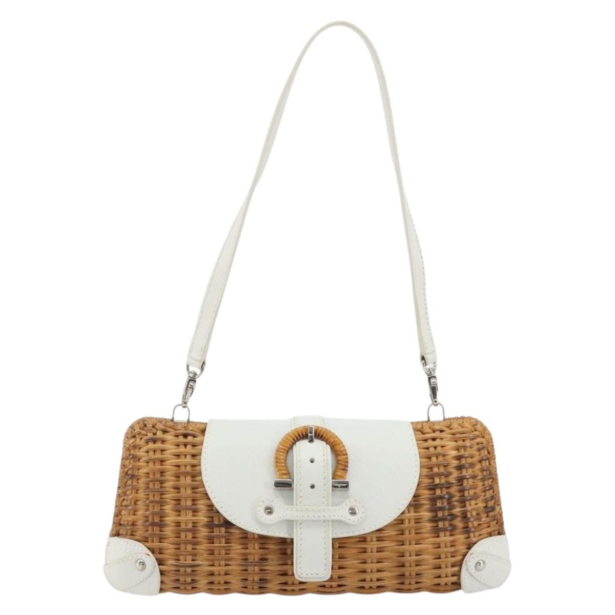 Salvatore Ferragamo Gancini Accessory Pouch Rattan Beige White Auth BAZ704A